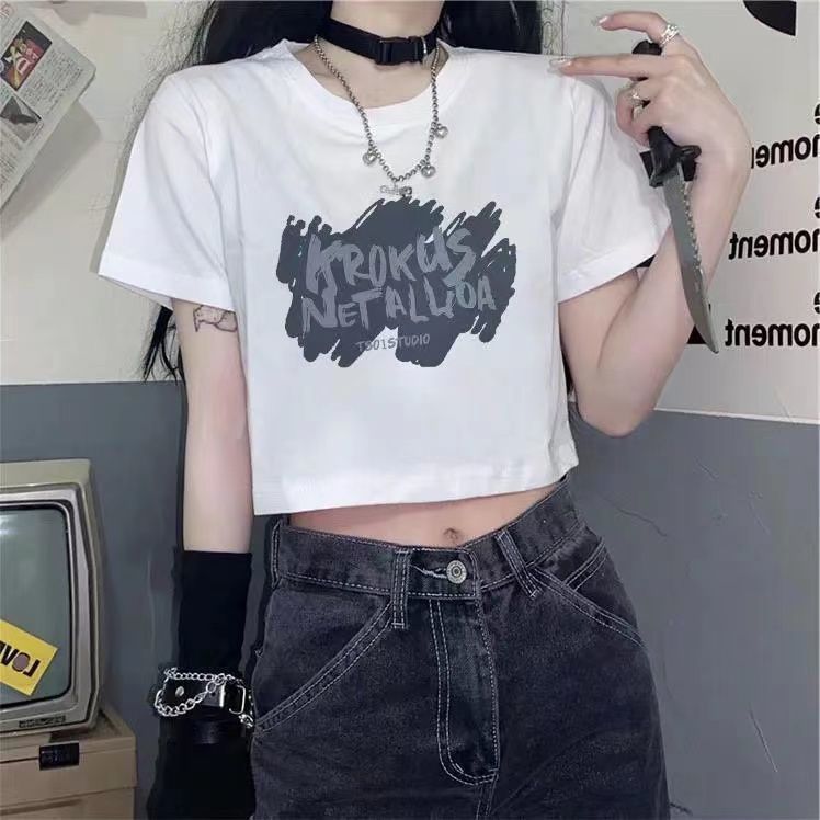 Summer new short-sleeved t-shirt women's ins tide hot girl design sense small niche high waist short navel top tide