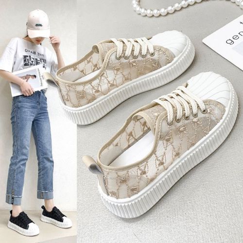 Comfortable and fragrant summer women's shoes breathable single mesh low top canvas shoes women's thin section lace mesh summer sneakers