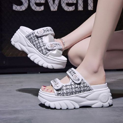 Slippers women's outerwear  summer fashion platform bottom one-word beach drag non-slip all-match thick-soled soft-soled slippers