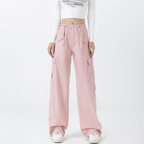 145 short size xs hot girl pink high waist overalls women's casual loose slim all-match wide-leg trousers trendy