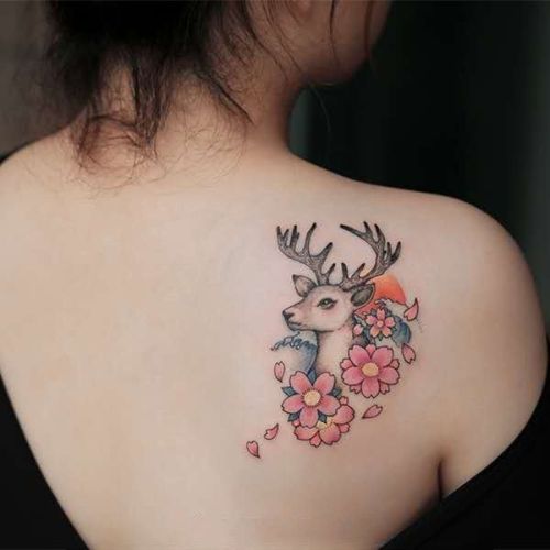 Waterproof tattoo stickers for men and women, long-lasting colorful cherry blossoms and deer back, a must-have for Internet celebrities [two sheets per set]