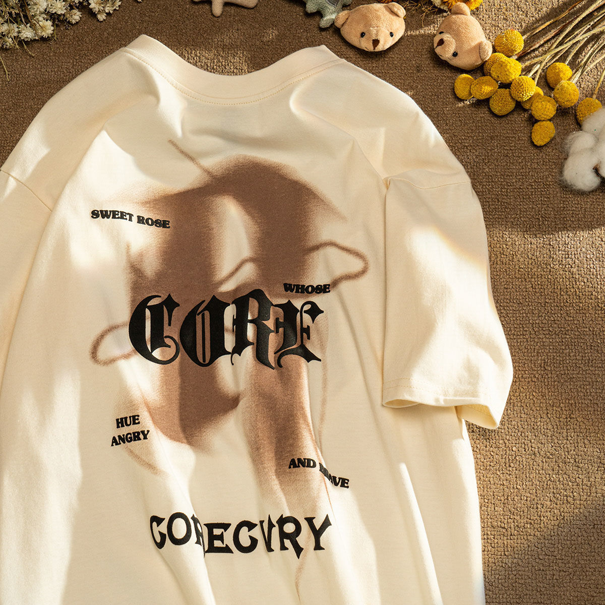 High street letter printing short-sleeved t-shirt men and women design sense couple top trend