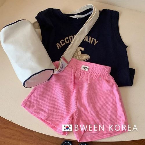 Girls summer suit new Korean fashion foreign style letters little girl vest t-shirt shorts sports two-piece set