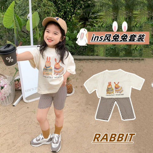 Girls cotton short-sleeved T-shirt summer dress  new small and medium-sized children's baby foreign style Korean summer half-sleeved top