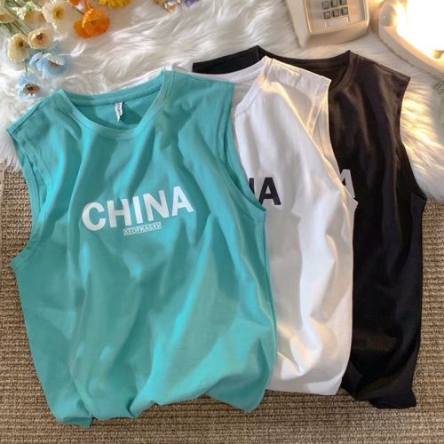Guochao sleeveless t-shirt women's summer loose BF outerwear sports vest ins tide net red Korean students all-match