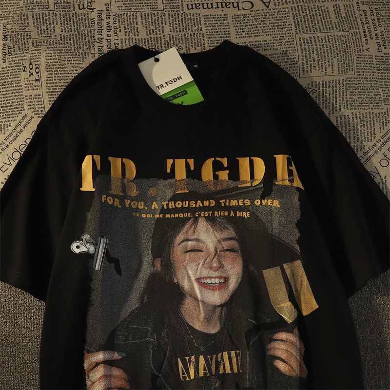 American retro oversize short-sleeved t-shirt women's summer loose ins European and American trend brand students half-sleeved top clothes