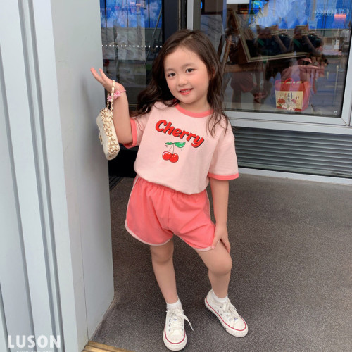  new girls' suits, western-style summer clothes, short-sleeved summer children's pure cotton two-piece suits for children