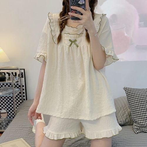 Super fairy pajamas women's summer suit ins sweet cute short-sleeved small girl cotton lace home service