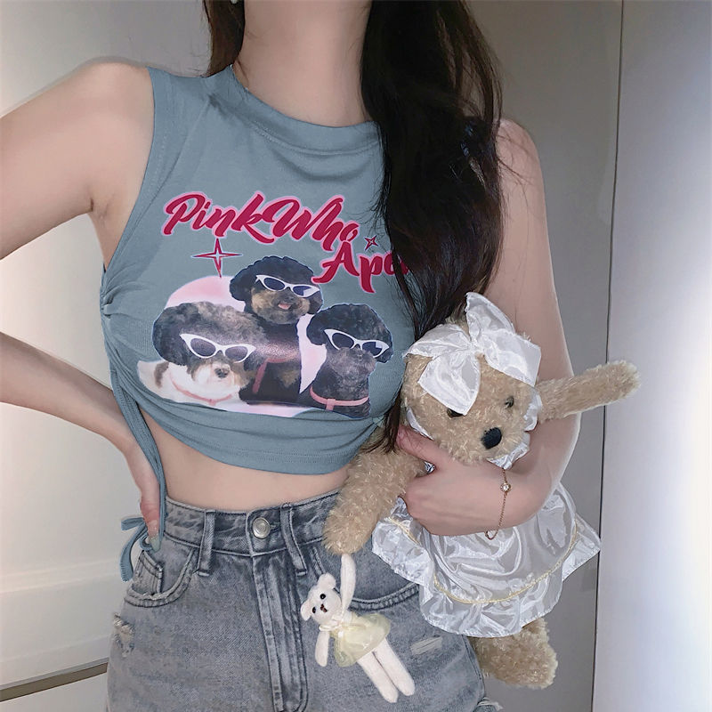 Summer new high-end hot girl drawstring short top design all-match niche sexy navel vest female trend