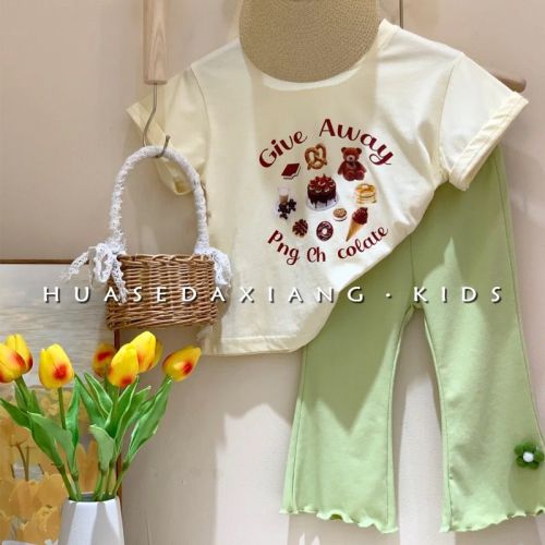 Korean version of summer children's clothing girls T-shirt new suit baby short-sleeved foreign style top floret pants two-piece set