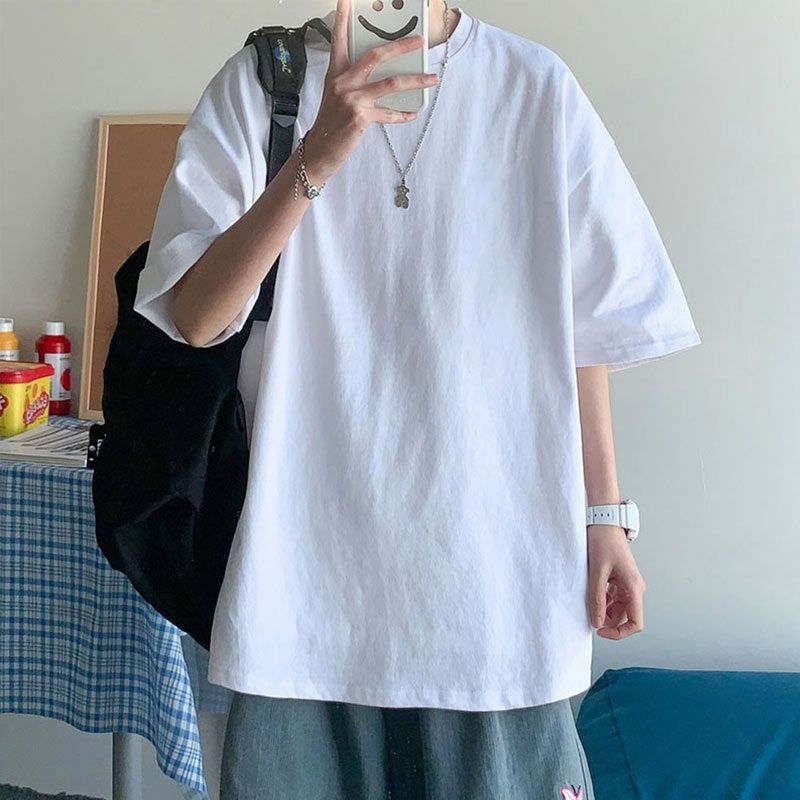 Cotton short-sleeved t-shirt male students Korean version of the trend loose all-match handsome summer ins top T-shirt bottoming shirt