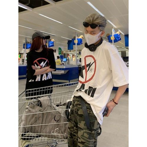 American style high street hip-hop letter printed T-shirt for men and women Korean version trend fashion loose cotton short-sleeved casual top