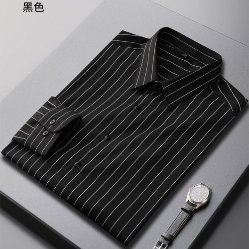  spring and autumn black striped shirt men's long-sleeved loose business formal wear casual non-ironing white shirt inch