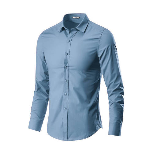 White shirt men's long-sleeved Korean style trendy handsome smog blue shirt professional business formal fit black inch shirt