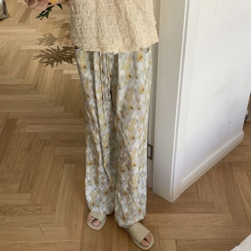 Tie-dyed high-waist wide-leg pants women's autumn 2023 lazy wind floral mopping pants thin casual straight-leg pants
