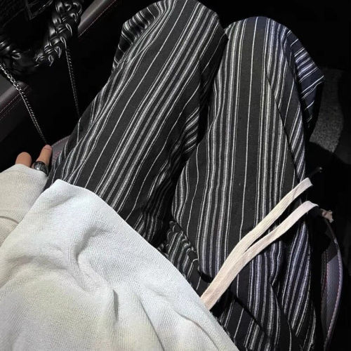 American trendy brand striped wide-leg pants women's summer thin section with a sense of high-level sense of thinness and high waist straight-leg mopping pants ins tide