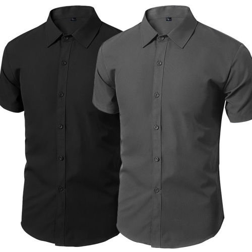 White shirt men's short-sleeved Korean style trendy handsome dark gray shirt professional business formal fit black inch shirt