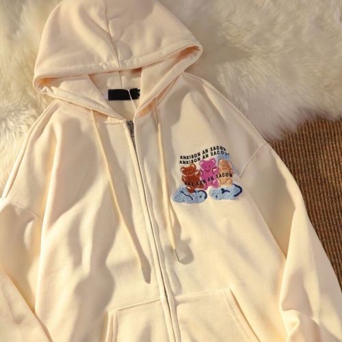 Salt coat female 2023 milk yellow spring and autumn new all-match sweater ins cardigan hooded loose zipper top
