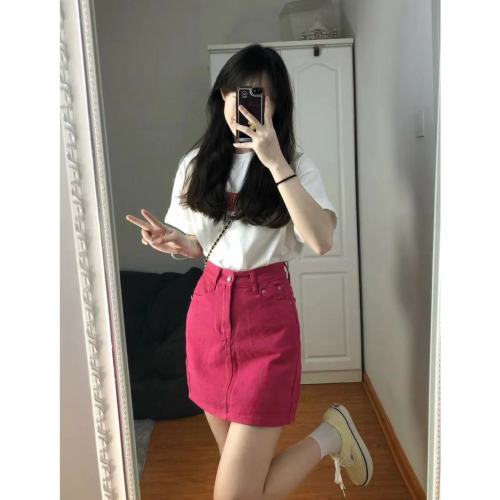Rose red skirt women's lined short skirt all-match white and thin short skirt summer slim hot girl wear high waist