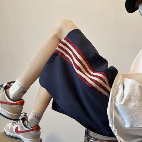 Vintage side striped sports shorts women's summer outerwear loose student five-point pants casual all-match ins tide