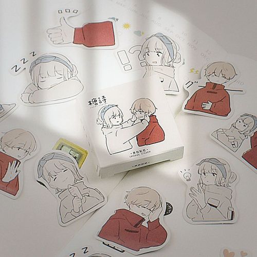 Love Prelude Pocket Account Stickers Cute Cartoon Character Couple Salt Pocket Account Decoration Small Fresh Boxed Stickers