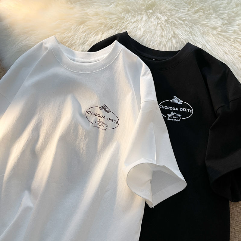 100% cotton summer American letter printing short-sleeved t-shirt male student ins loose trendy all-match half-sleeved T-shirt