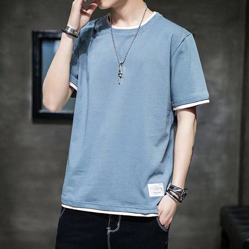Summer short-sleeved men's fake two-piece t-shirt Korean version loose trendy all-match bottoming shirt half-sleeve tide brand top 12 pieces