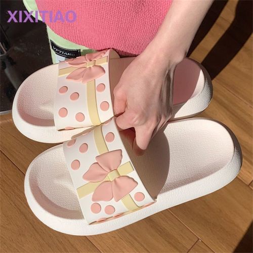 Thin strips of sweet wind bow eva thick-soled sandals women's summer girl's heart home non-slip stepping shit feeling slippers