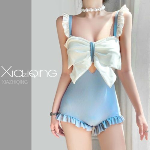 Swimsuit women's  new conservative one-piece Korean ins high waist cover belly thin student strap hot spring swimsuit