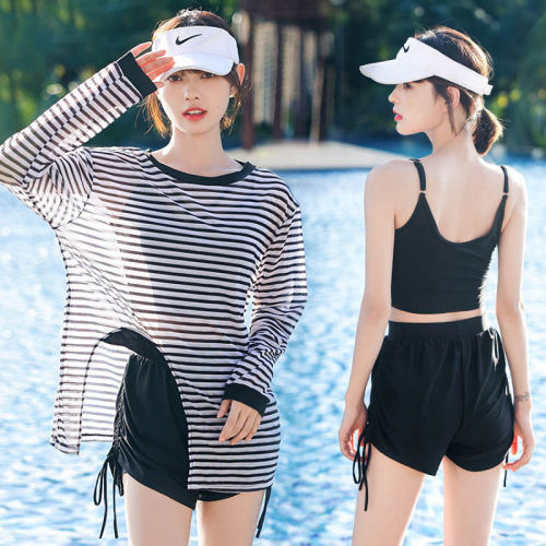 Two-piece swimsuit women's summer slimming cover belly conservative 2022 new hot style sunscreen three-piece sports professional swimming suit