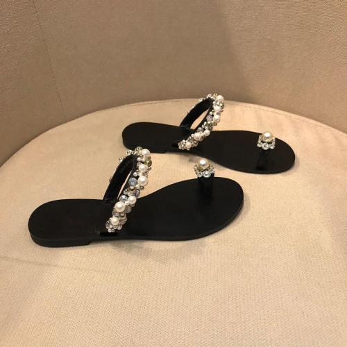  summer new style flip-flops women's rhinestone pearl one-word belt fashion outerwear sandals sandals women's tide