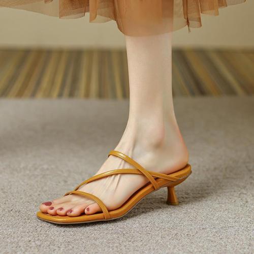 French-style small heel back empty high-heeled sandals for women 2023 new summer one-word thin strap thin heel cat heel sandals and slippers for outerwear