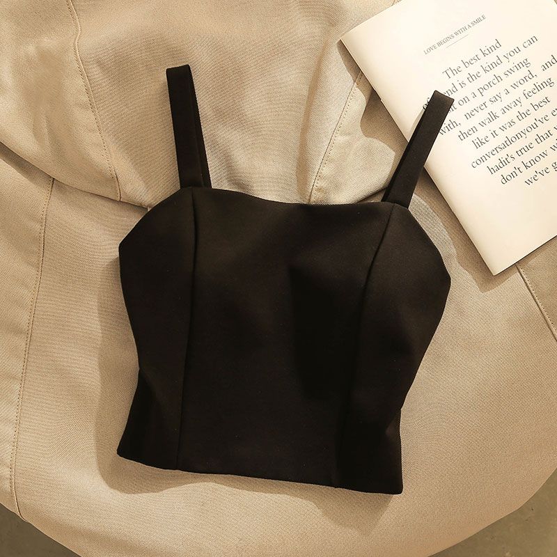 French style black beautiful camisole female summer suit with pure desire sexy design sense bottoming tube top top