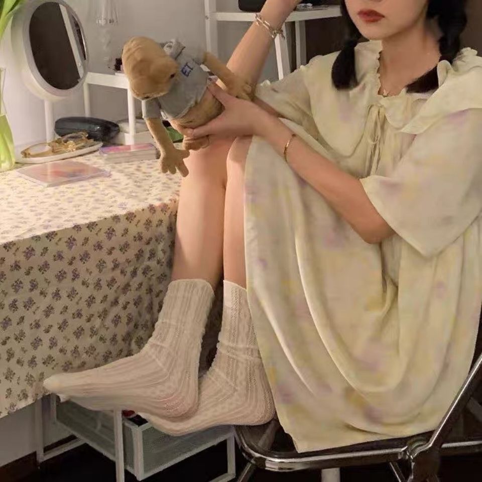 Lace hollow socks breathable mesh ins pile socks Lolita Japanese jk net red thin section summer