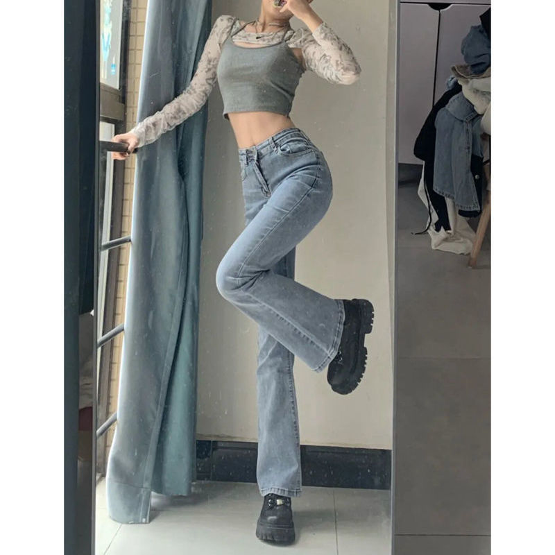 Spring new Korean version of high-waisted jeans for women who are small and thin