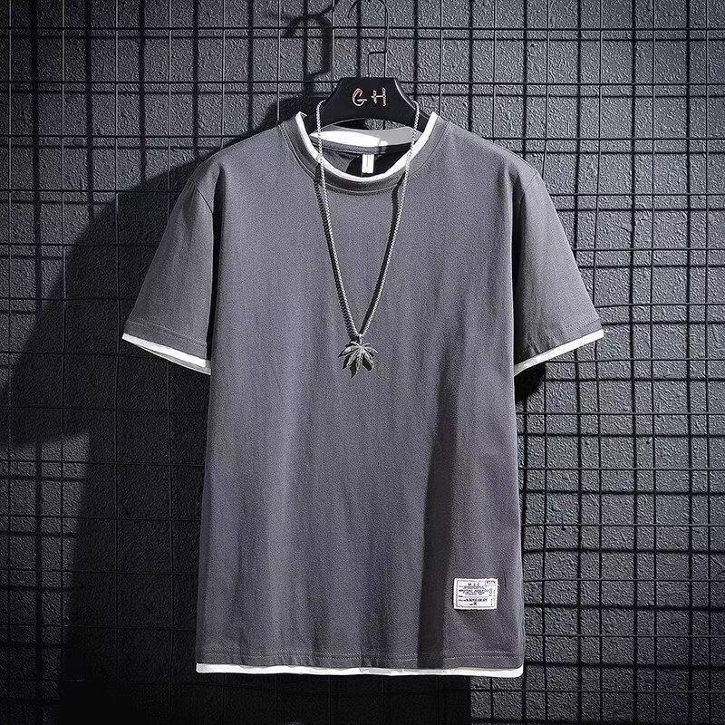 Men's summer new short-sleeved t-shirt learning fake two pieces handsome half-sleeved T-shirt men's bottoming shirt upper clothes 1/2 piece