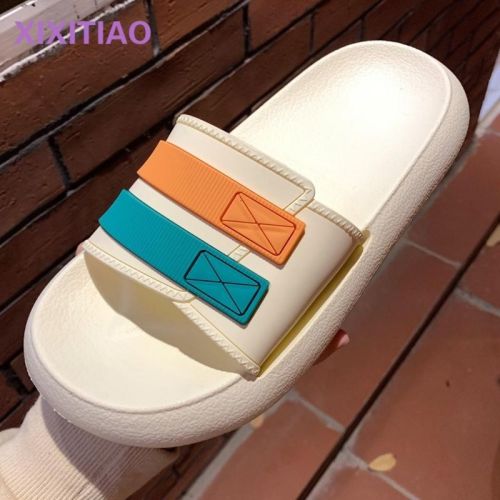 Thin strip women's summer couples wear fashion street style personality trendy brand eva soft thick bottom stepping shit slippers men