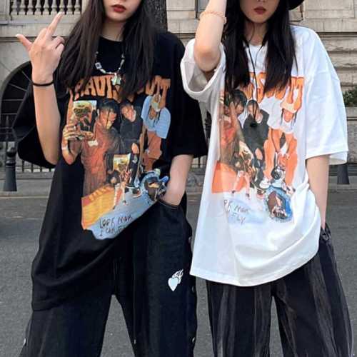 [Cotton] Short-sleeved t-shirt women's summer 2023 new loose Korean version of ins tide Harajuku bf wind couple top tide