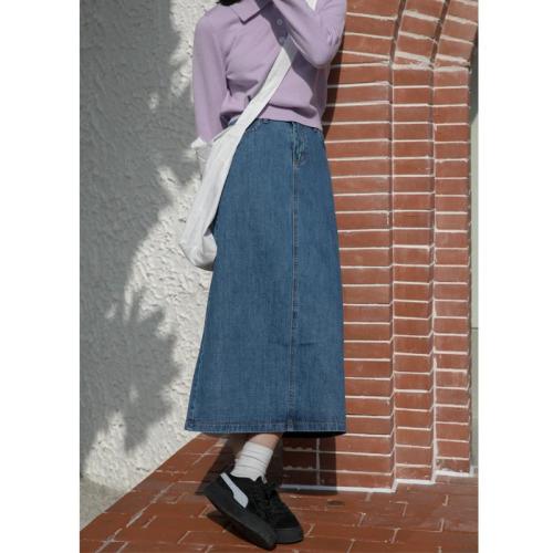 2023 spring and autumn new slit denim skirt female BF retro Hong Kong style high waist slim ins all-match mid-length skirt
