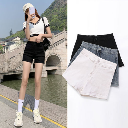 Black denim shorts female summer hot girl high waist tight 2022 new small a-line elastic ultra-short hot pants