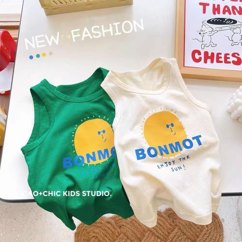 Cotton Vest 2022 Summer New Korean Version Boys Tops Children Print Casual Sleeveless Baby Vest T-Shirts