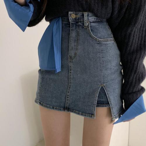 Korean Dongdaemun women's clothing 2023 spring and summer new sexy side slit bag hip denim shorts short skirt skirt tide