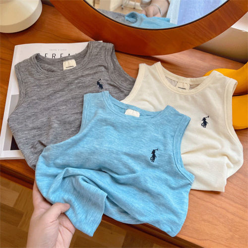 Children's vest 2022 summer boys and girls embroidery modal cotton sleeveless T-shirt baby trendy brand T