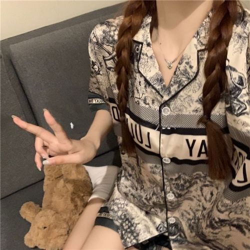 Couple pajamas summer thin section ice silk new spring and summer short-sleeved one man and one woman silk high-end home service suit