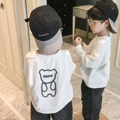 100% cotton children's long-sleeved bottoming shirt 2021 new bear handsome baby T-shirt autumn clothes boys tops trendy