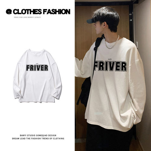 100% cotton American niche long-sleeved t-shirt men's autumn tide brand Hong Kong style bottoming shirt loose ins Korean version of the top