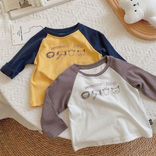 Boys' T-shirt pure cotton spring and autumn thin section cartoon Korean version of the trendy brand foreign style long-sleeved loose children's children's bottoming shirt male