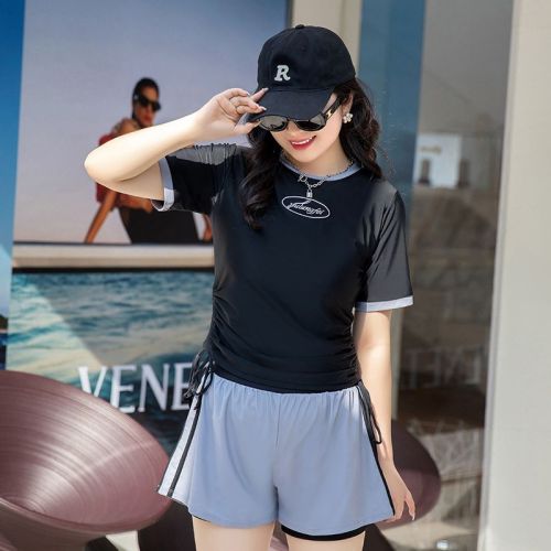 Plus-size swimsuit women's fat mm cover belly slim conservative skirt-style boxer split small chest student sports swimming pool dedicated