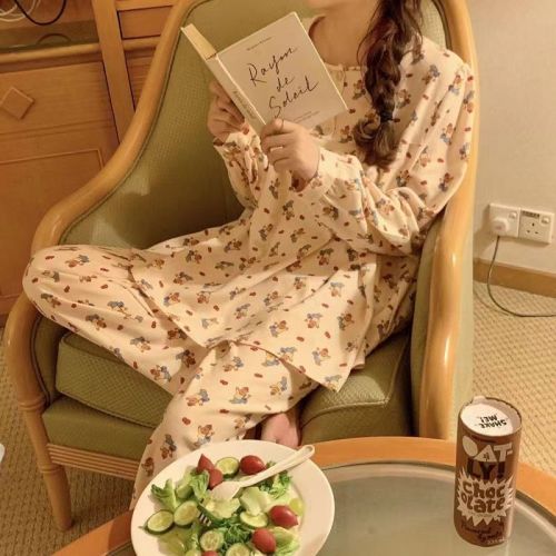 Spring and autumn pajamas women's new ins small fragrance thin section long-sleeved cute cartoon student dormitory can be worn outside suit