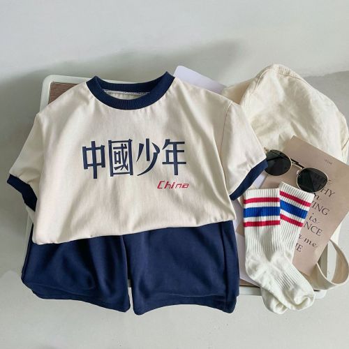 2023 summer new children's cotton short-sleeved shorts two-piece set baby garden uniform school uniform boys and girls casual suit